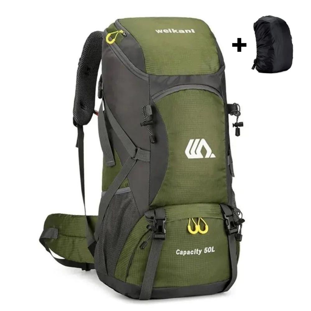 Ultraleichter 50L Wanderrucksack | Faltbar - Wasserfest: Ideal für Outdoor-Aktivitäten - Army mit Regenschutz