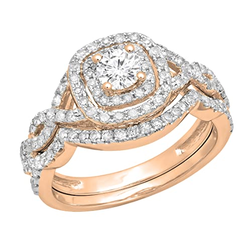 DazzlingRock Collection 18 K Rotgold Verlobungsring-Set: Weißer Diamant in Wirbel-Design (K3074-18KR-8)