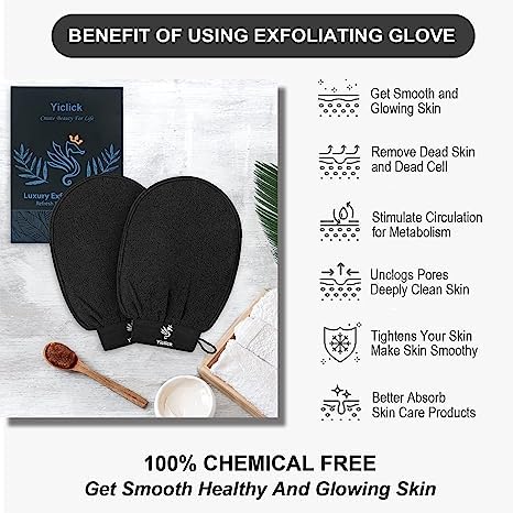 Yiclick Koreanische Peeling-Handschuhe für Bad, für Damen und Herren (Schwarz)