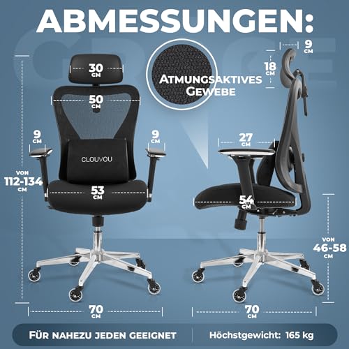 CleverSeat Bürostuhl Ergonomisch 100% individuell einstellbar | Drehstuhl >150kg
