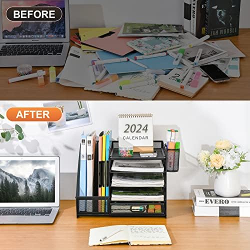 Schreibtisch Organizer mit Aktenhalter: 5-Ablagefächer mit Schublade, 2 Stifthalter (Schwarz)