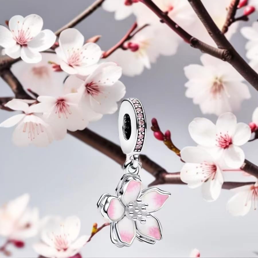 Feitery Cherry Blossom Dangle Charm Herz-Anhänger Armband zum Muttertag