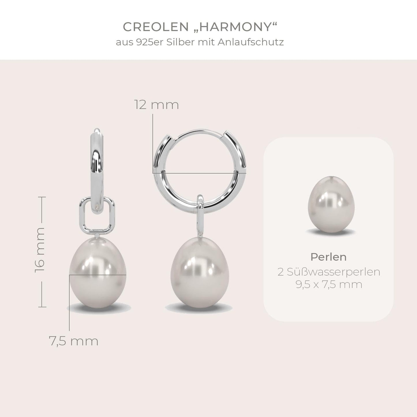 AMOONIC Hoop Earrings Pearl Earrings Women (Silver 925) with Freshwater Pearls in Drop Shape