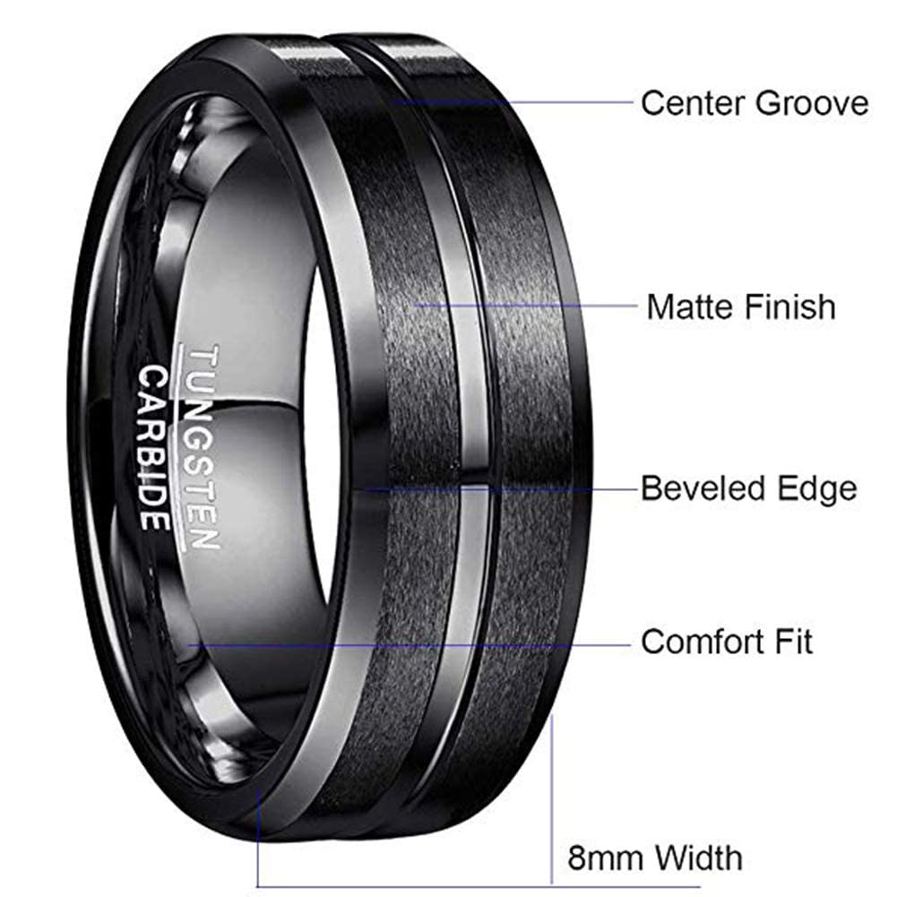 Tungsten carbide partner ring for men in black: Scratch-resistant (8mm - size 70-22.3)