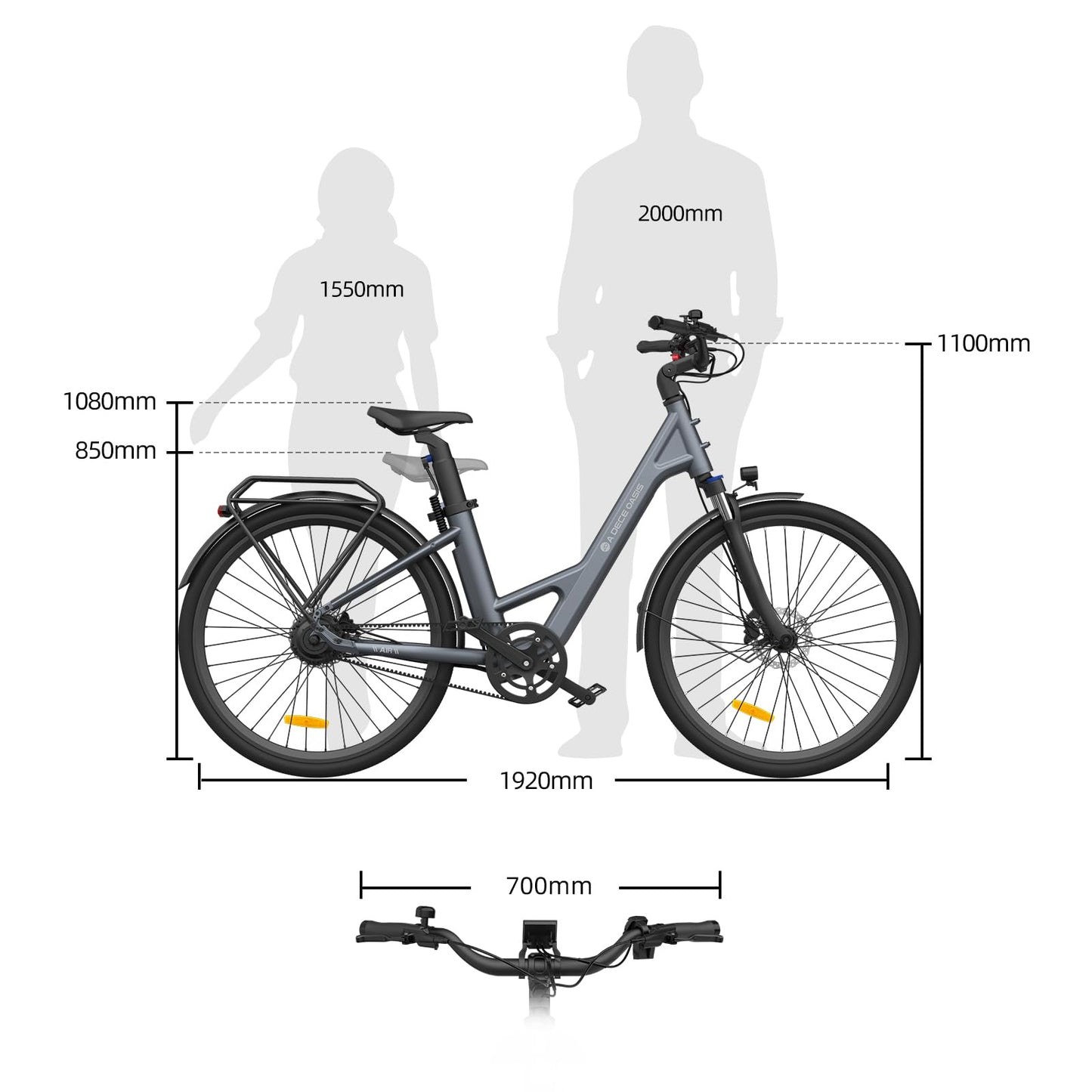 ADO Air 28 E-Bike (2 Stück): 345,00 Wh Akku, Momenten-Sensor, Riemenantrieb, APP (Grau)
