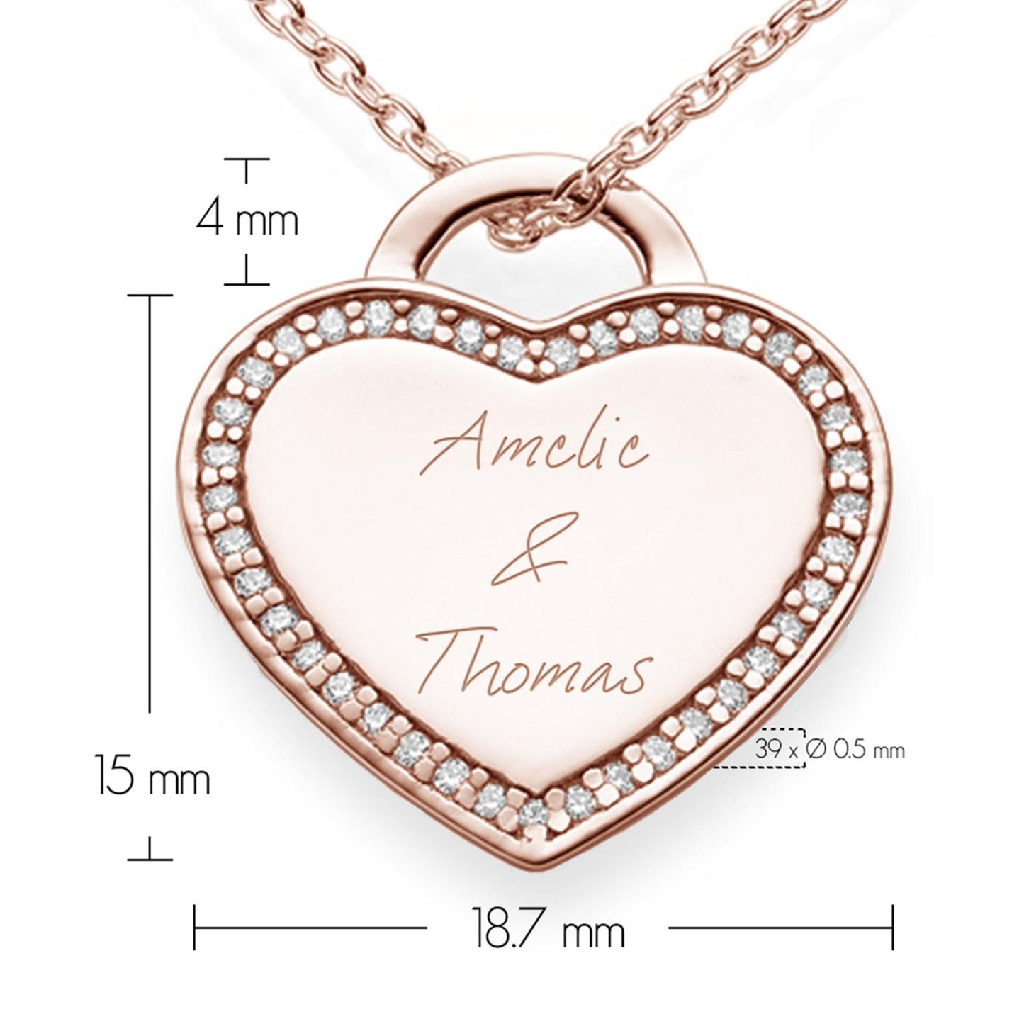 AMOONIC Amour Herzkette mit Gravur (Rosegold-Silber 925 hochwertig vergoldet) inkl. Luxusetui + Kettenanhänger