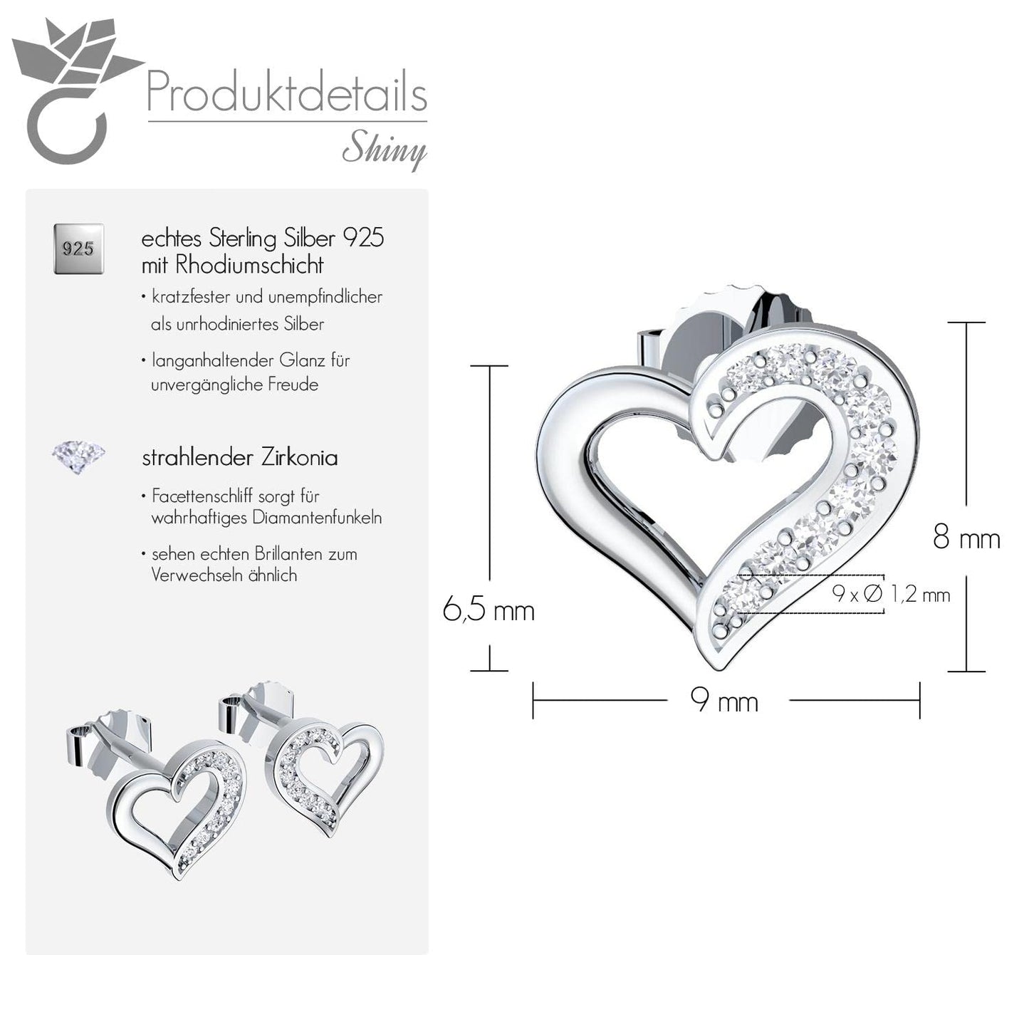 AMOONIC Sweet 16 'Herz-Ohrstecker' Geburtstagsgeschenk-Idee für Mädchen mit Etui Gravur
