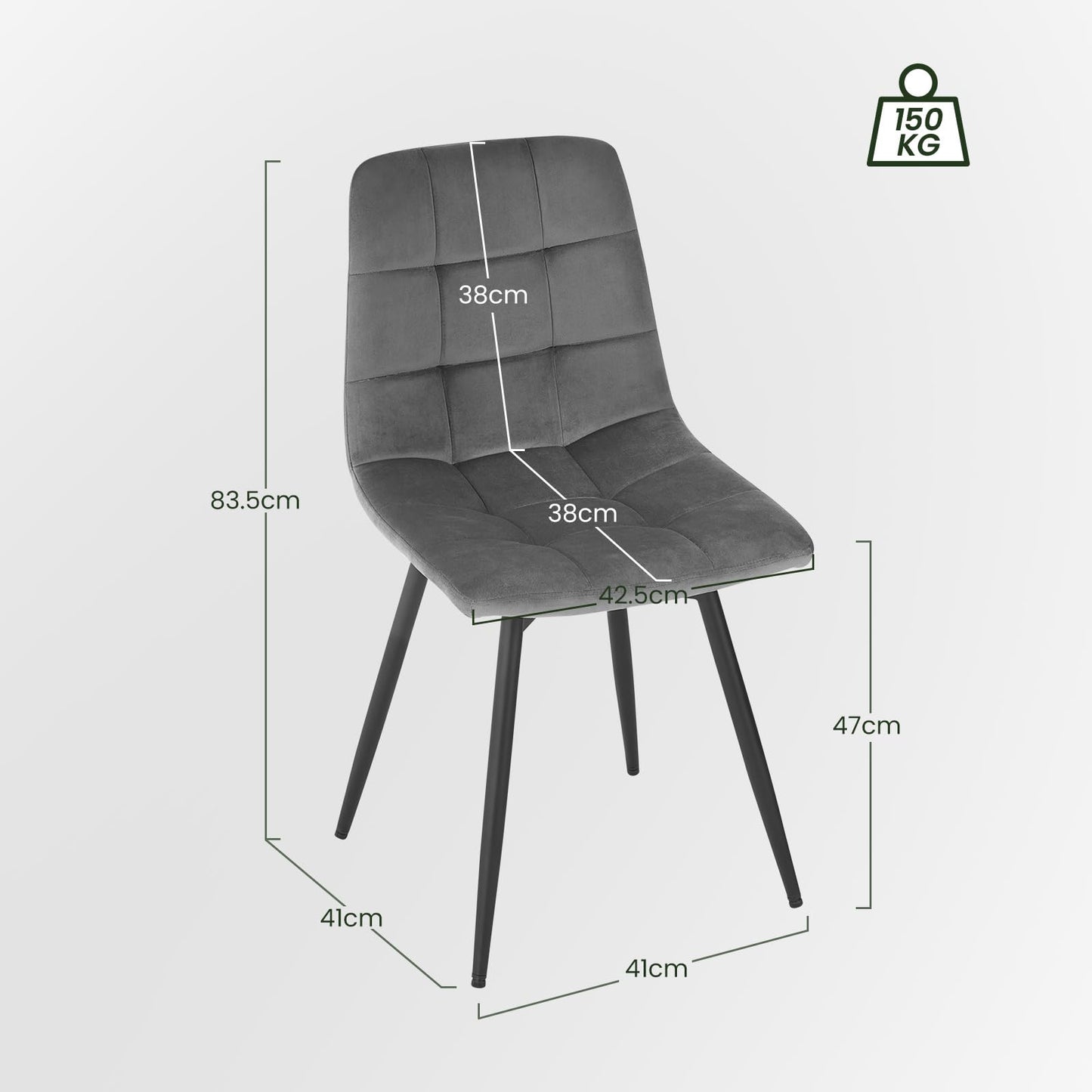 EUGAD 4er-Set Esszimmerstühle: Drehbarer Küchen-, Polsterstuhl mit Metallbeine (Dunkelgrau)