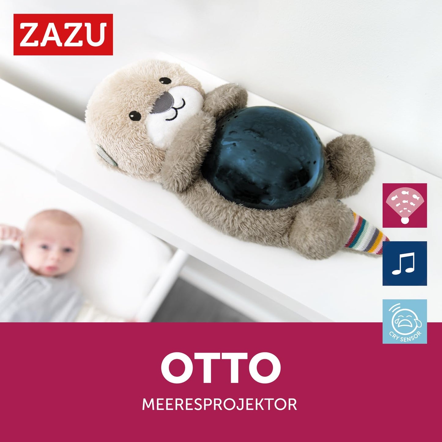 Otto der Otter LED-Nachtlichtprojektor mit Batterien: Ozean, bewegliche Fische, Wellen
