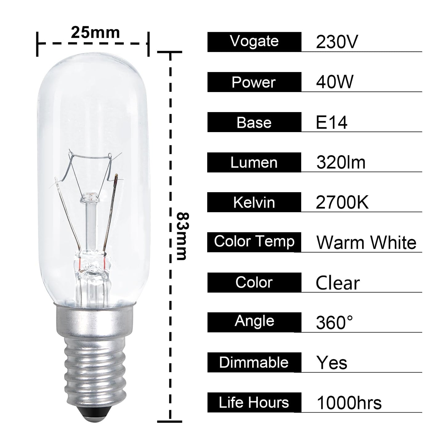 Comyan E14-Glühbirne (40W) für Dunstabzugshaube - Warmweiß 2700K, Dimmbar: 4 Stück