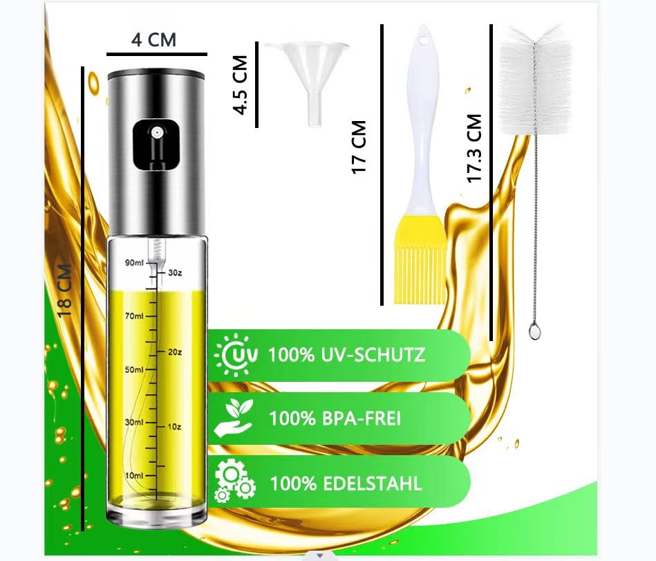 BETA NOBLE Ölsprüher Glas (100ml) für Küche & Grill mit Fächerdüse