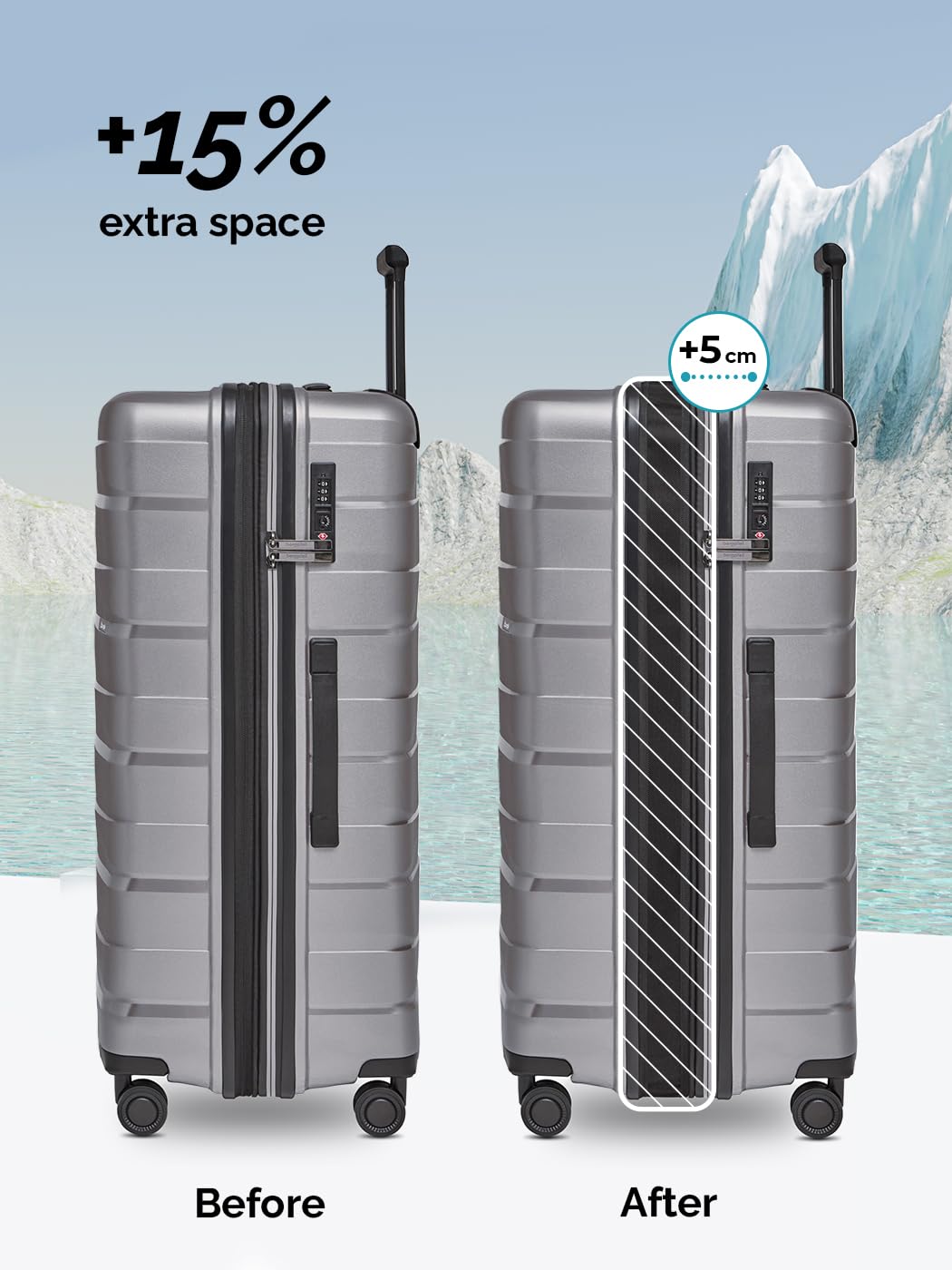 BERGPFEIL Hartschalen Reisekoffer-Set (3-teilig) mit Dehnfalte & TSA-Schloss