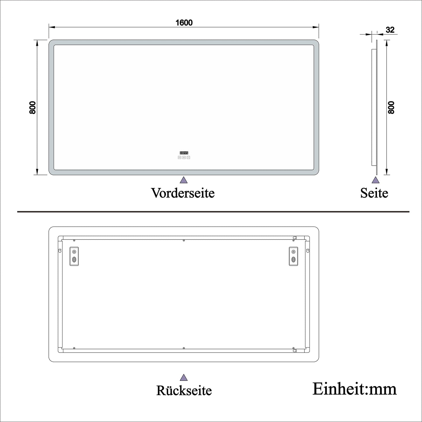 LED Badspeigel (160×80cm) mit Bluetooth & Memory-Touchschalter: Dimmbar, Anti-Beschlag