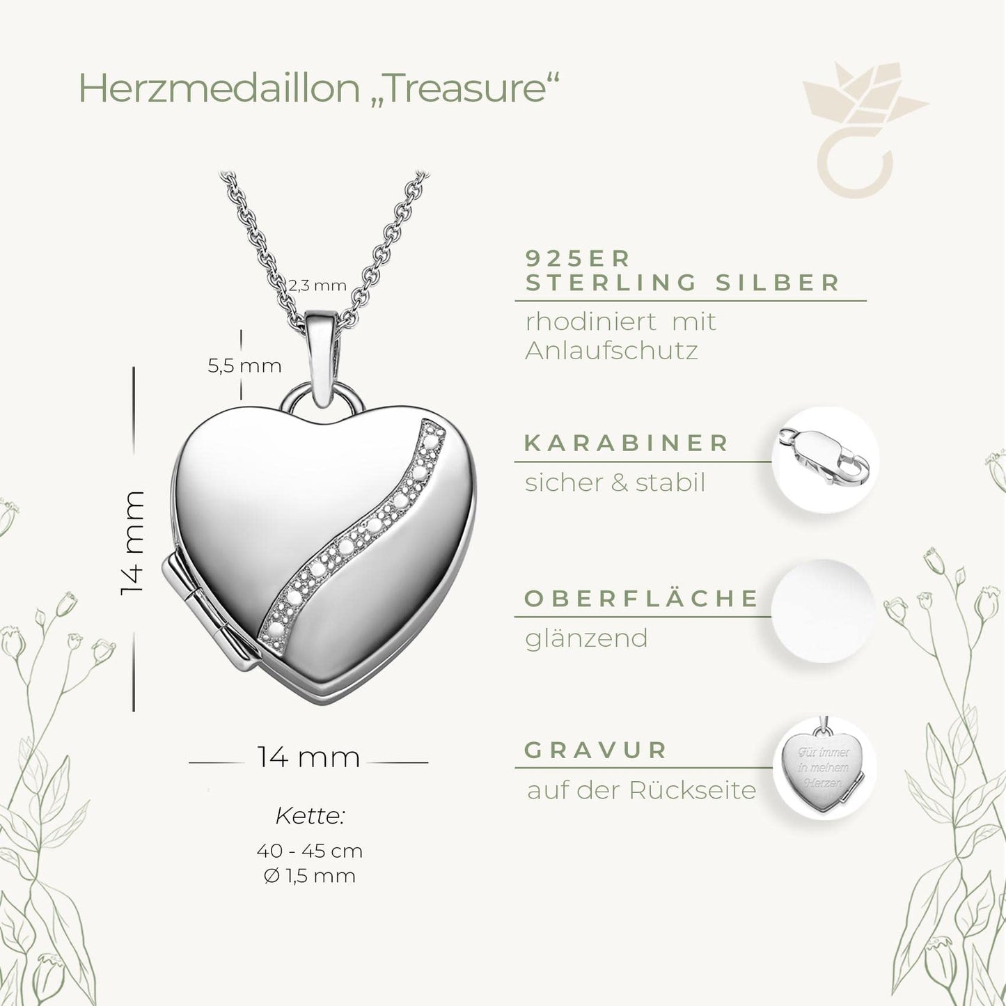 AMOONIC Heart Locket - Silver 925: Photo Amulet Necklace with Engraving | Love Gift