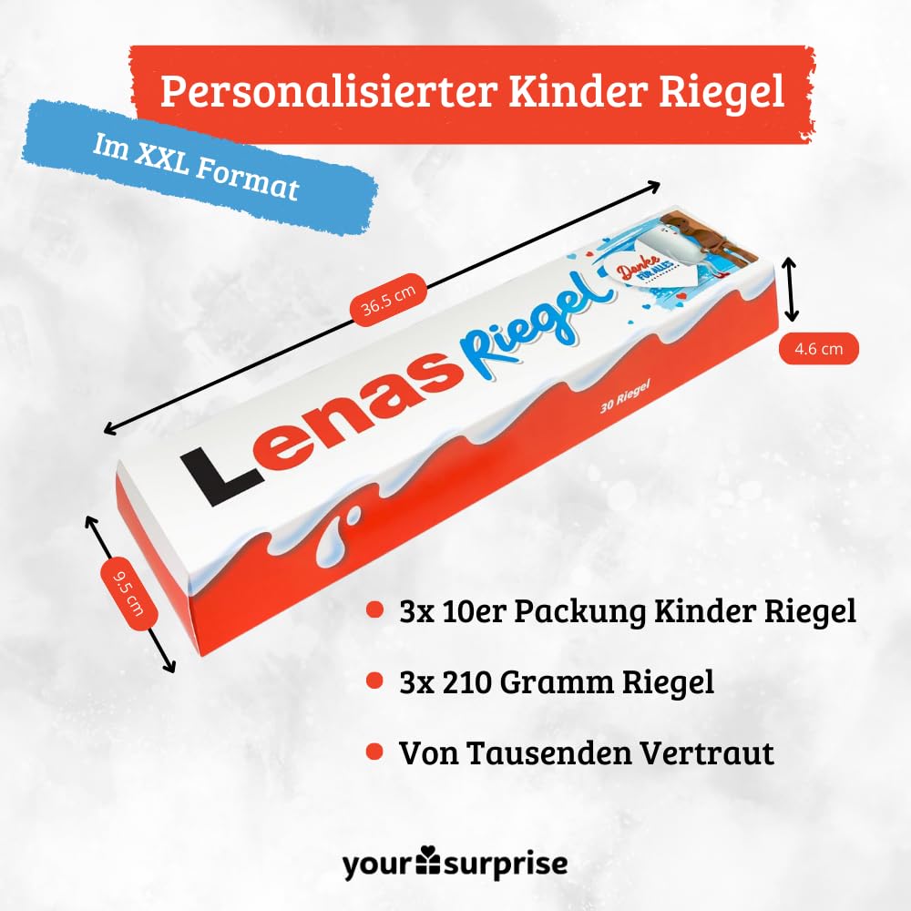 XXL kinder Riegel personalisiertes Geschenk mit Name (3x10er Packung - 630g)