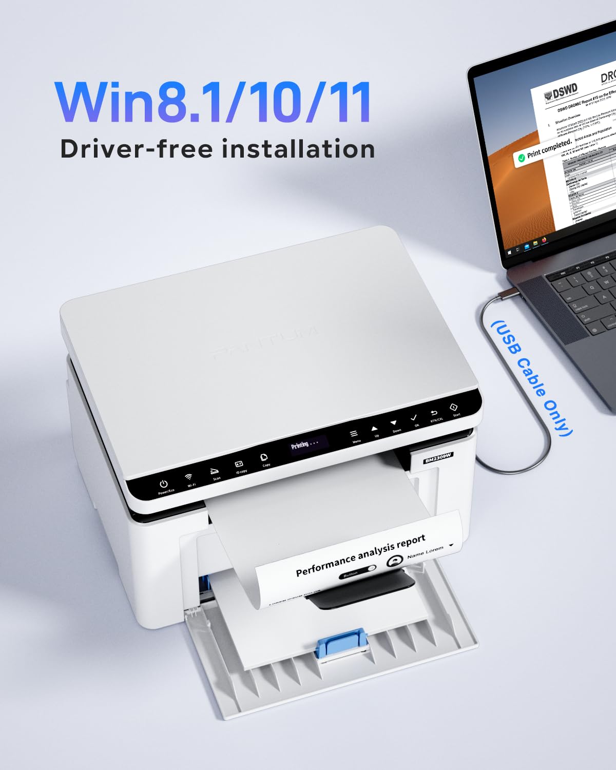 PANTUM (BM2309W) 3-in-1 Multifunction Device | Laser Printer, Scanner, Copier: Wi-Fi, AirPrint