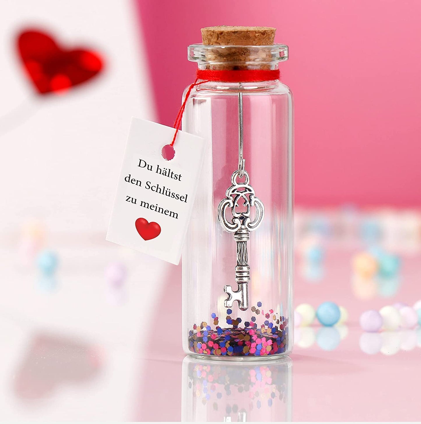 VELENTI Liebe Romantisches Geschenk für Sie und Ihn | Liebesflasche mit hängender Schlüssel