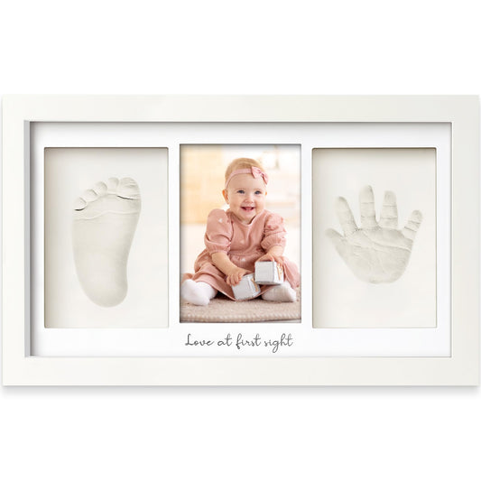 Baby Hand- und Fußabdruck-Set aus Gips für Neugeborene inkl. Bilderrahmen (Alpine-Weiß)