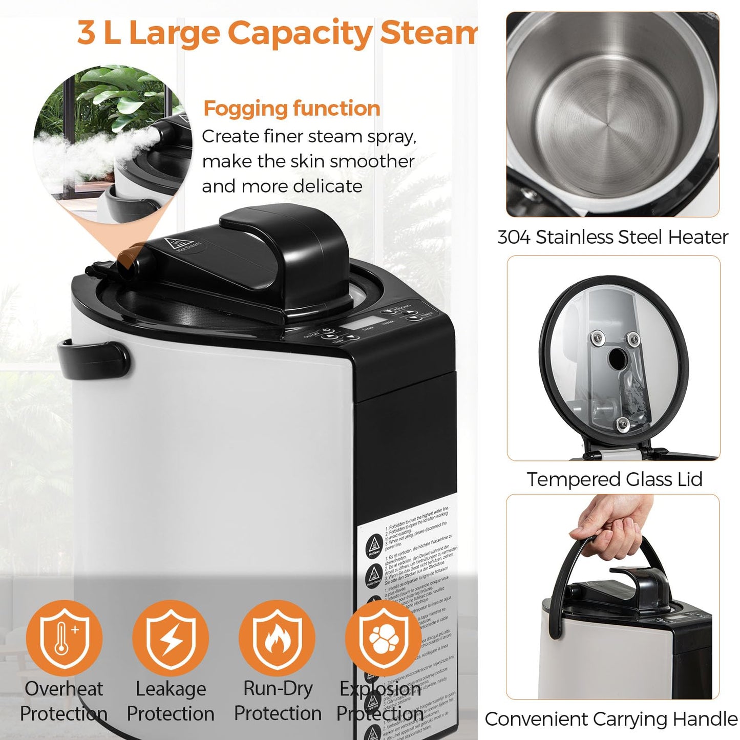 HOMASIS Dampfsauna für Zuhause mit Fernbedienung, Klappstuhl & Fußmassagegerät (Schwarz)