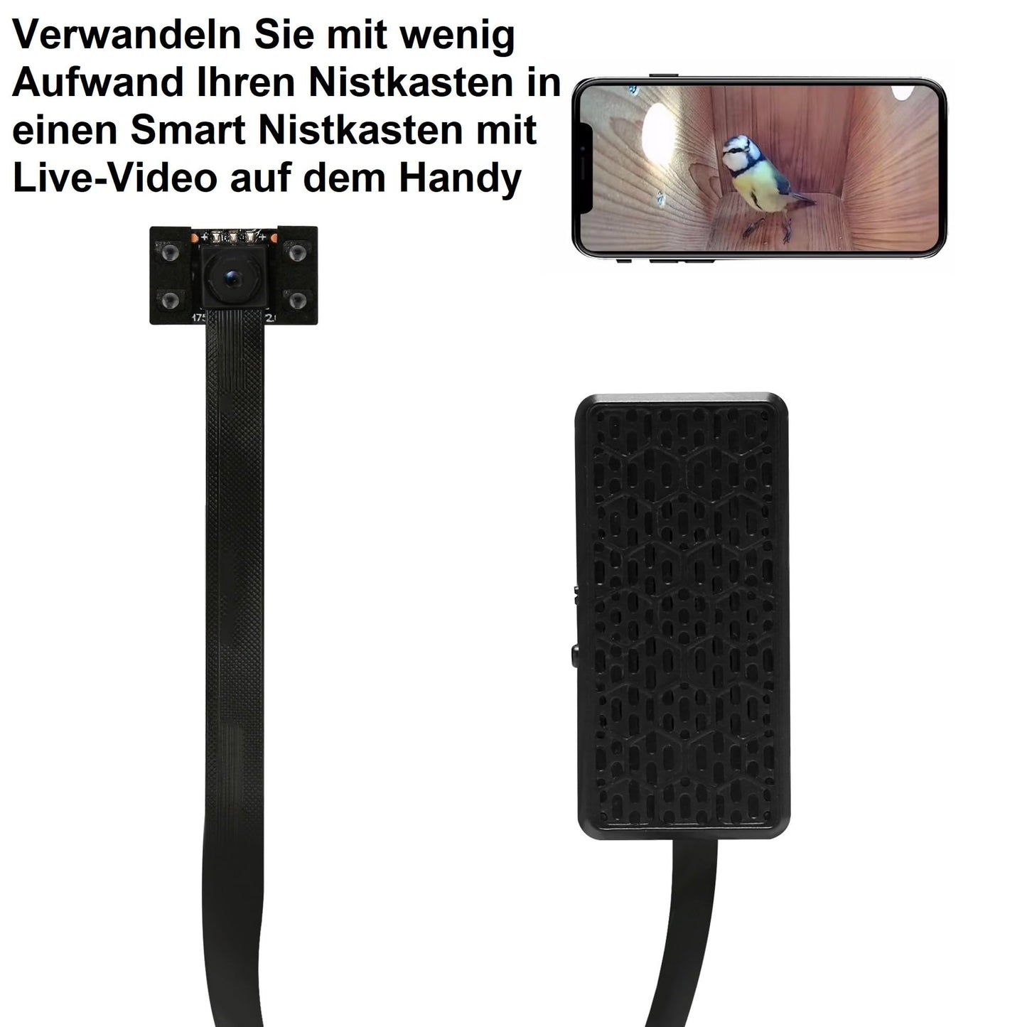 WIWACAM 4K WLAN Mini-Kamera für Nistkästen: Live-Übertragung auf Smartphone, Nachtsicht