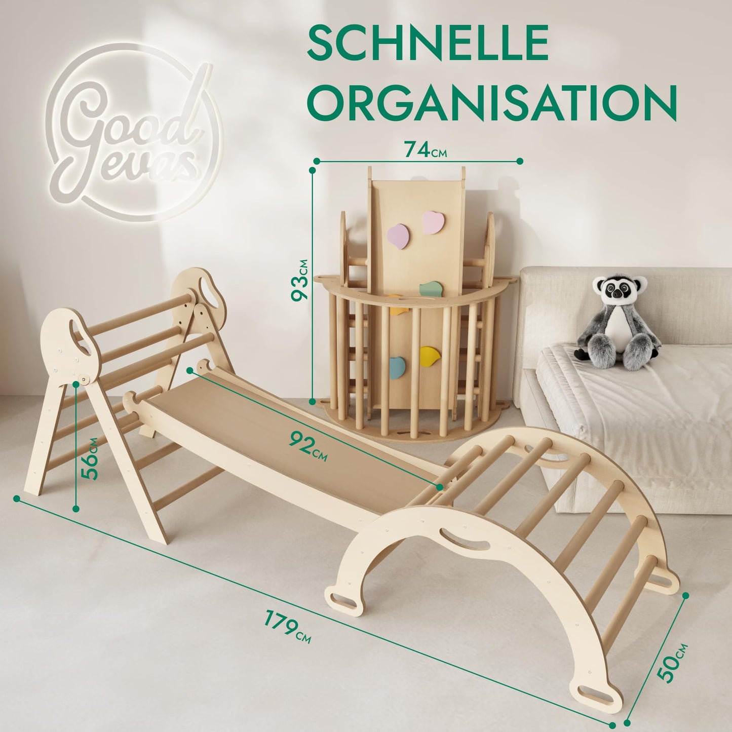 5-in-1 Montessori Climbing Frame Set with Cushion & Slide for Kids, Indoor Playground