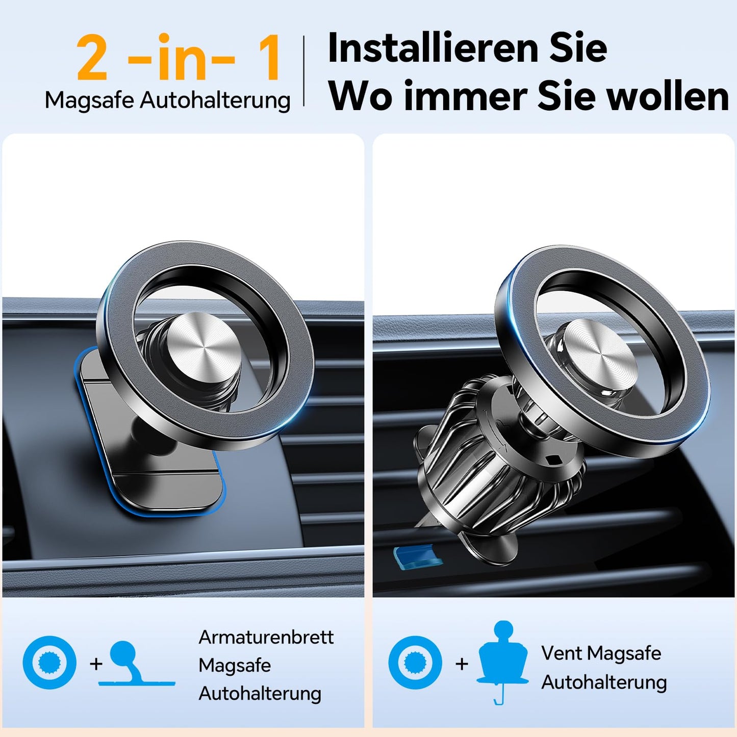 Magsafe Smartphone Car Mount (20 Strong Magnets, 360° Rotatable)