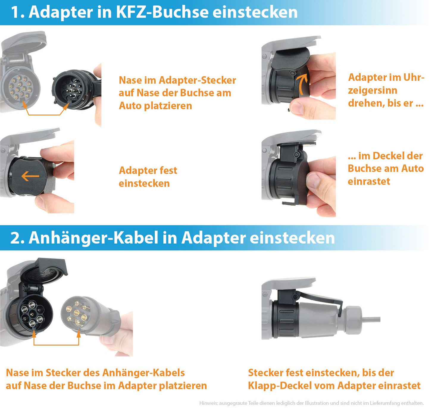 valonic Premium Anhänger Adapter (13 auf 7-polig) für Pkw, Kfz und LKW | Schwarz