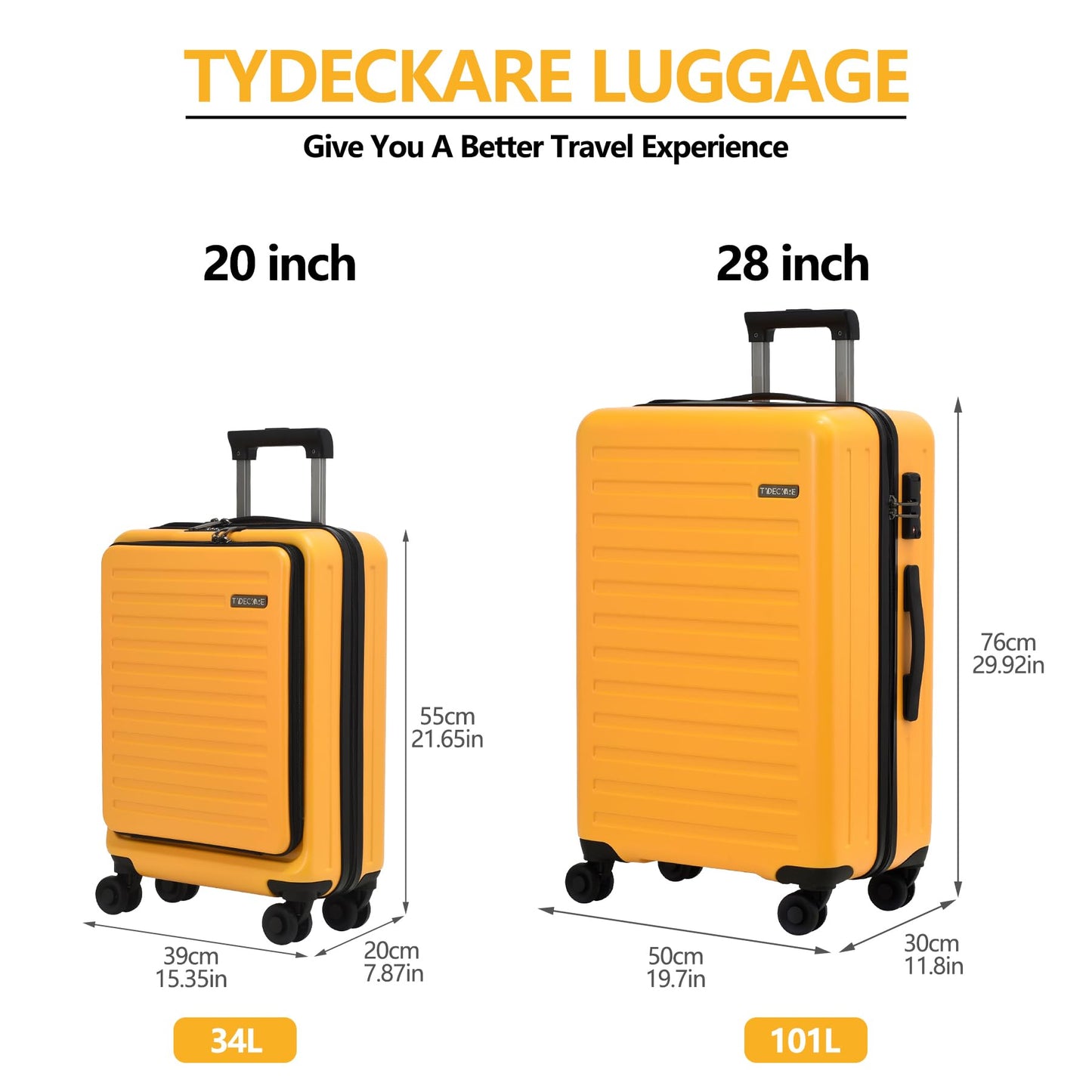 TYDECKARE Hartschalen Reisekoffer-Set (2-teilig) mit Frontöffnung, TSA Schloss | Orange