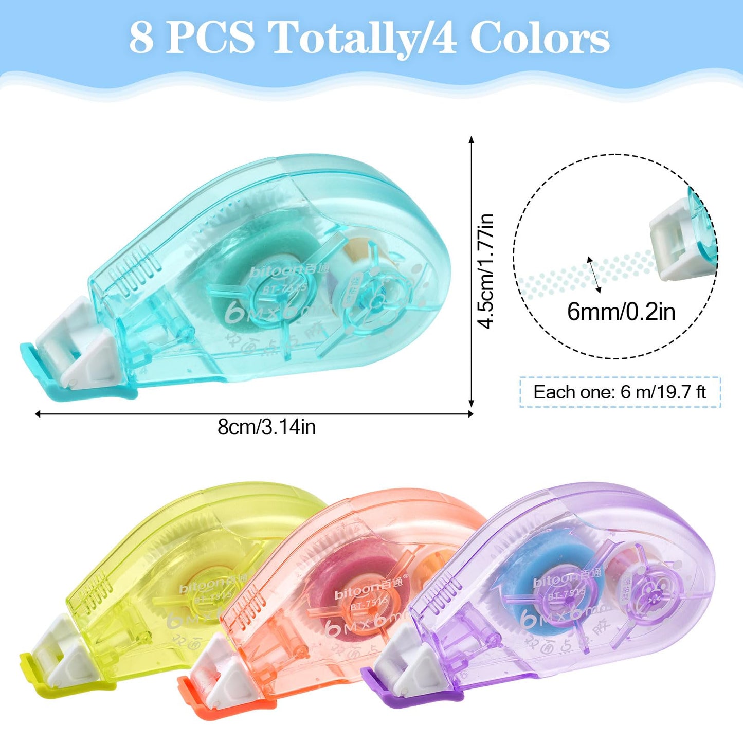 Doppelseitiger Kleberoller-Set für Basteln, Schule und Büro (8 Stück - 4 Farben)