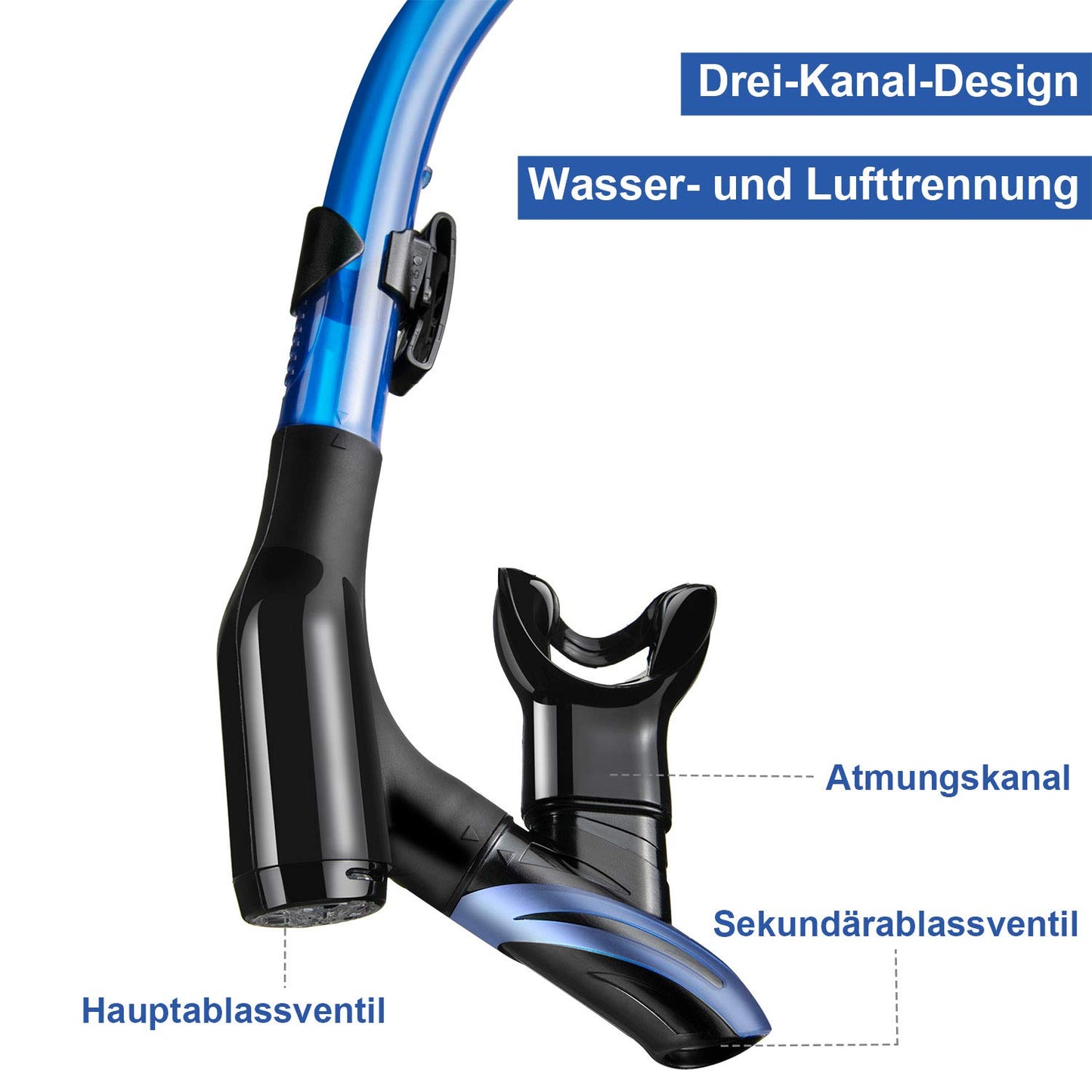 Set mit Schnorchel und Taucherbrille: Anti-Fog 3-Kanal Tauchmaske aus gehärtetem Glas