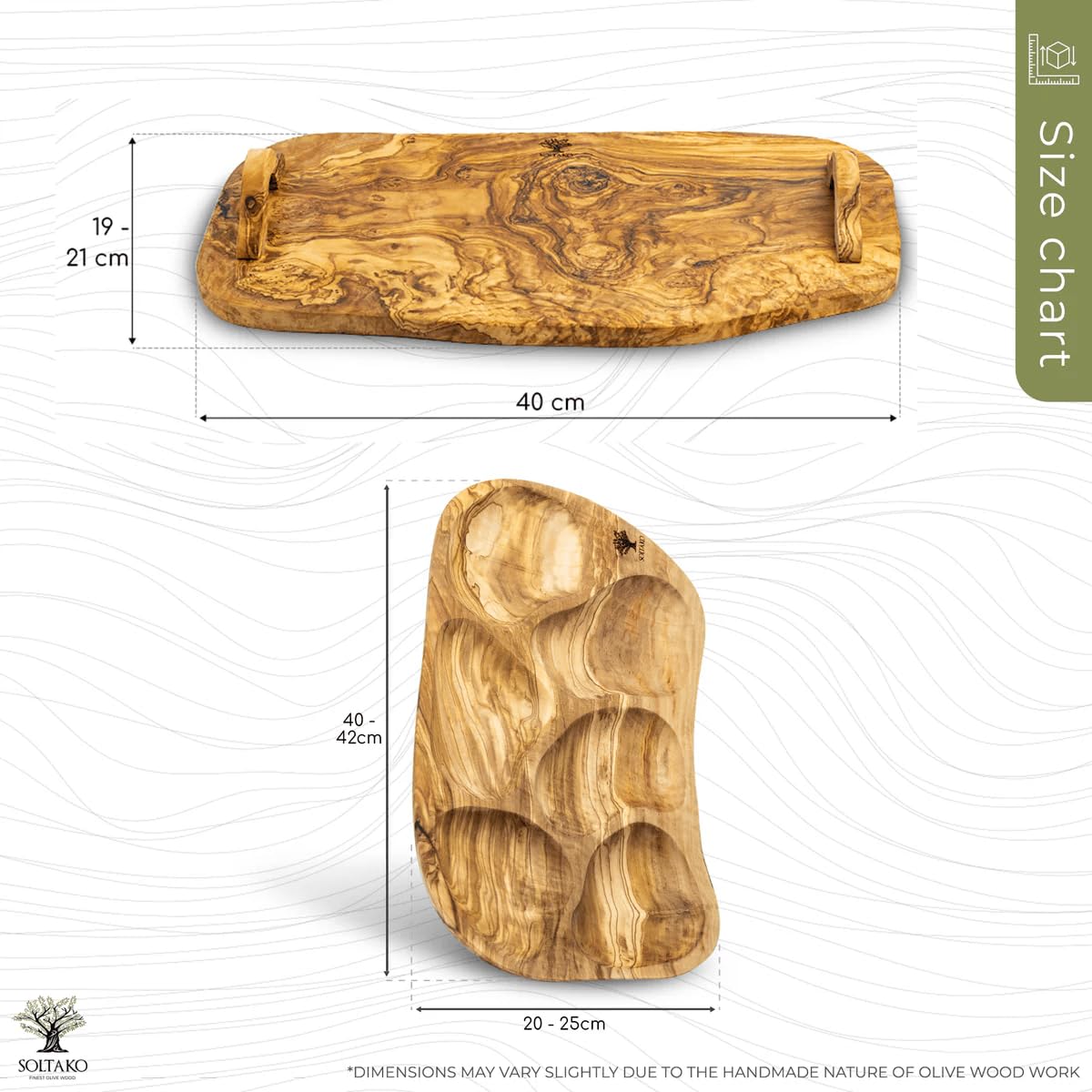 SOLTAKO 100% Handmade Olivenholz Geschenk-Set: Ideal für Tapas und Snack-Bundles