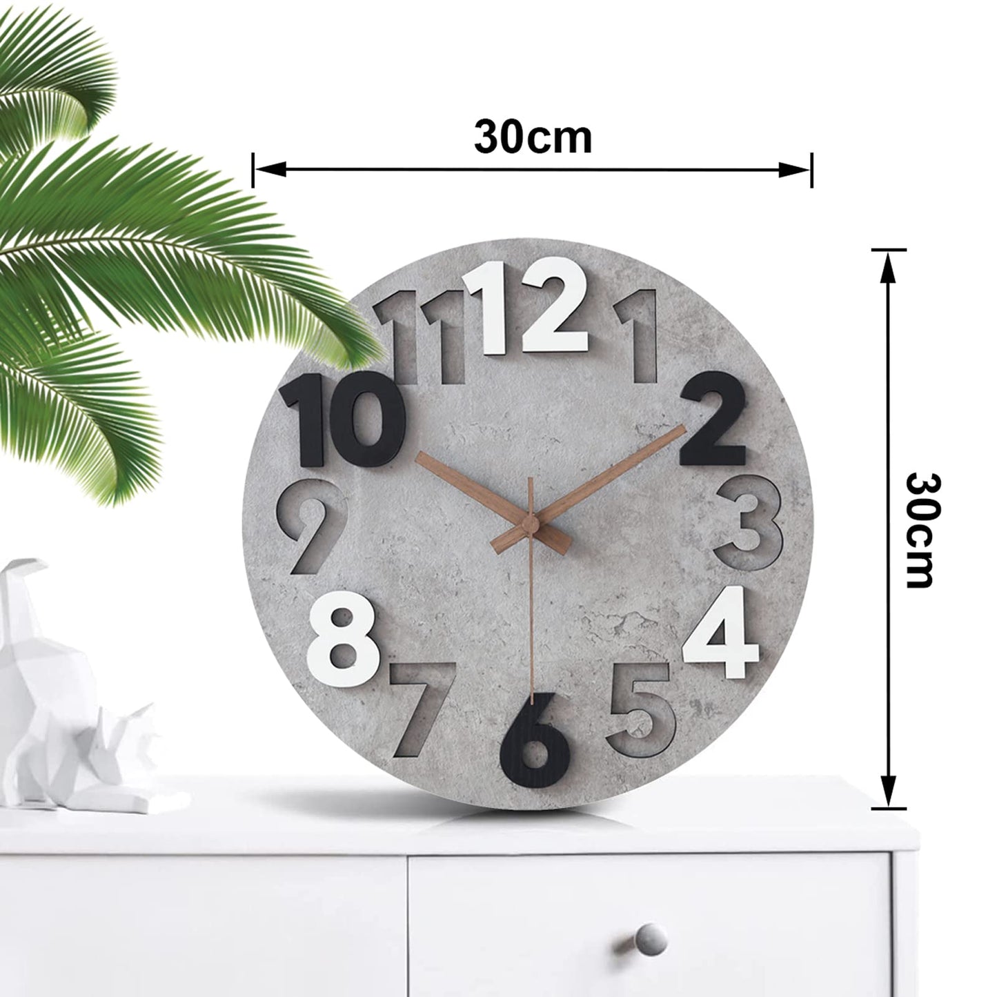 Stellarize Modern Holz 3D-Wanduhr (30cm) ohne Tickgeräusche für Wohnzimmer, Küche, Büro