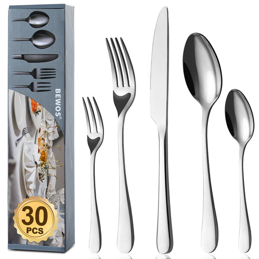 BEWOS Essbesteck-Set für 6 Personen (30-teilig): Spiegelpoliert, Spülmaschinenfest
