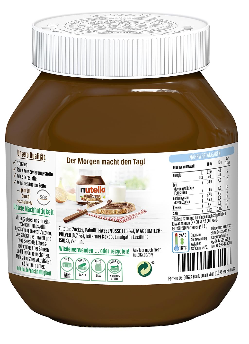 nutella Nuss-Nugat-Creme als Aufstrich oder für leckere Rezepte (1x 750g)