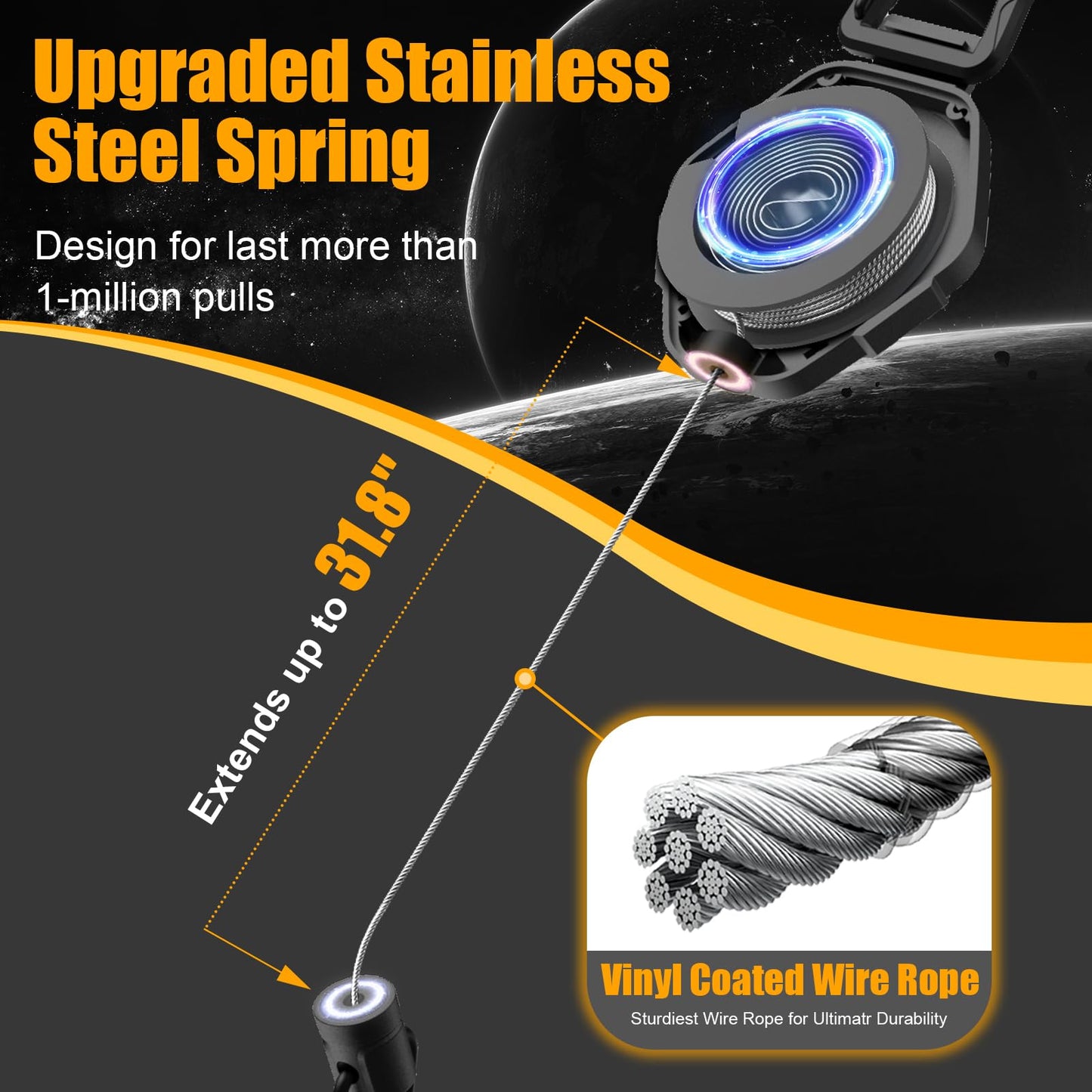 Magnetischer einziehbarer Schlüsselanhänger (2er-Pack): Karabiner ID-Ausweishalter mit beschichtetes Stahlseil