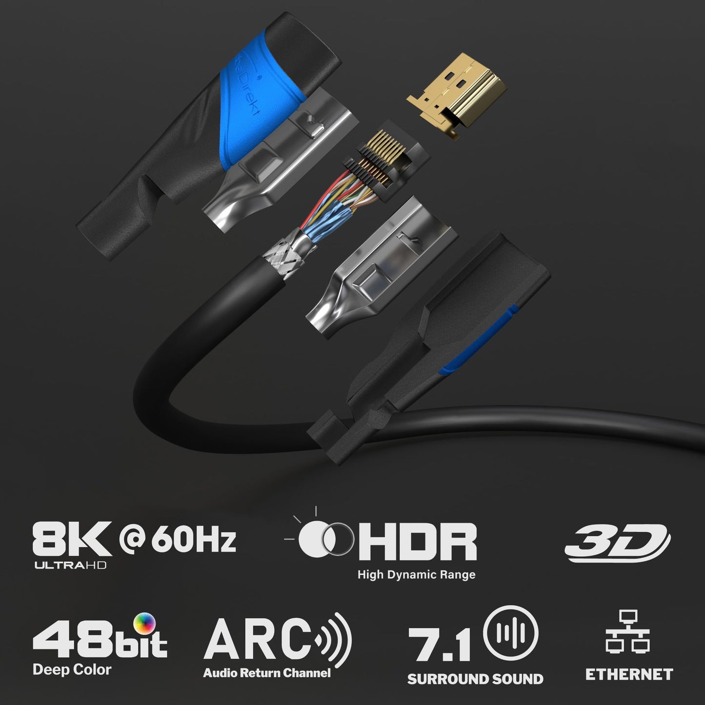 KabelDirekt 4K & 8K High Speed HDMI-Kabel mit Ethernet (1m): Entwickelt in Deutschland