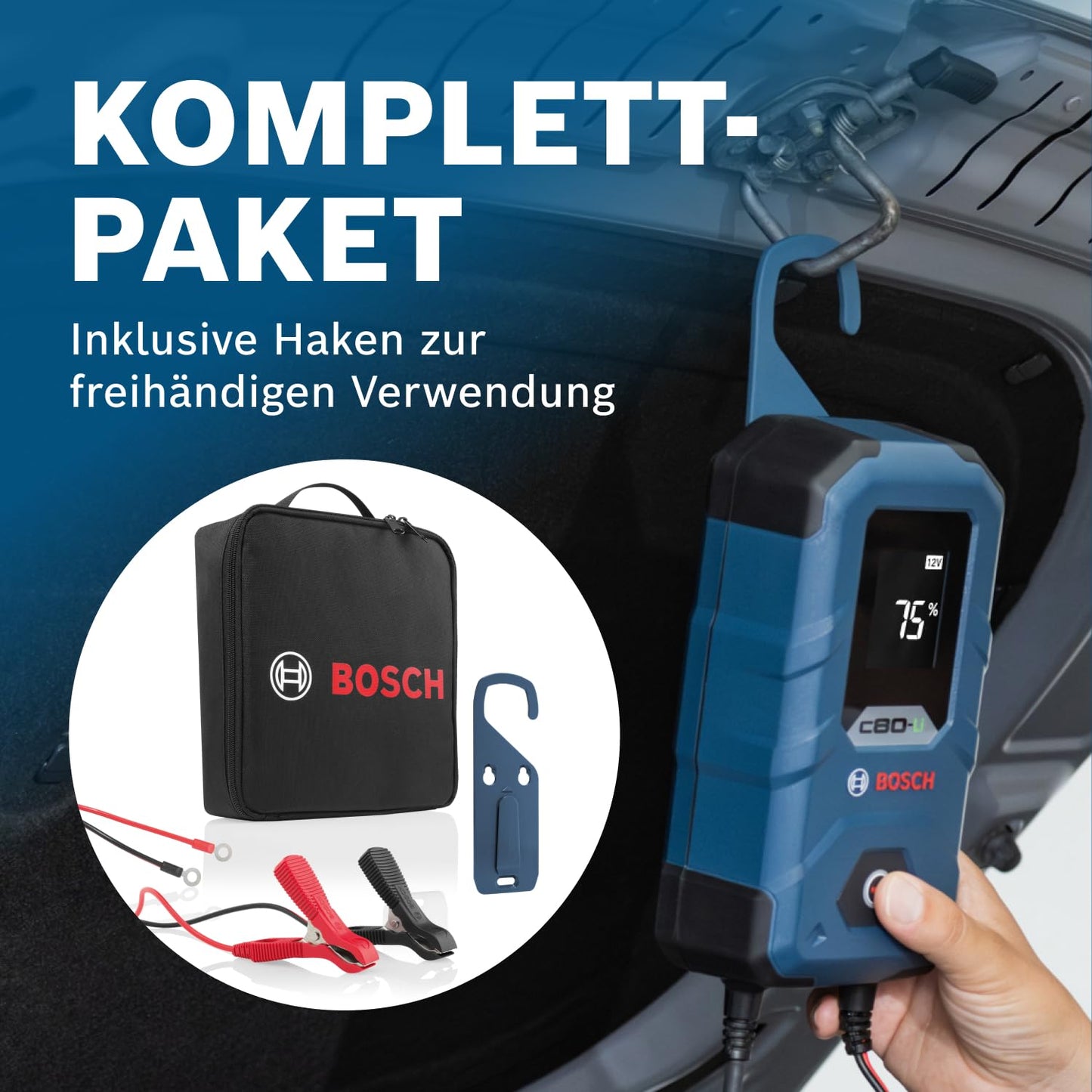 Bosch (C80-Li) Autobatterie-Ladegerät mit Erhaltungsladungs-Funktion für 6V-12V