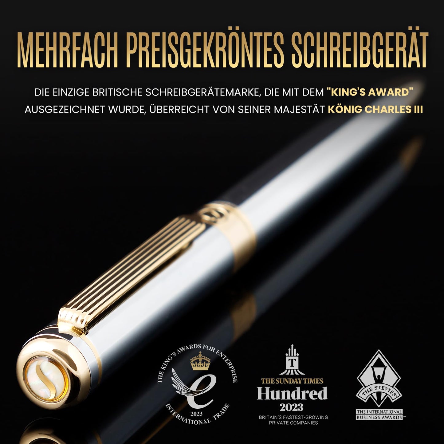 Scriveiner Kugelschreiber Hochwertiger Design Kugelschreiber in Silber mit Echtvergoldung, schwarze Schmidt Ersatzmine, Geschenkbok, Büro set, Professionelle Kugelschreiber