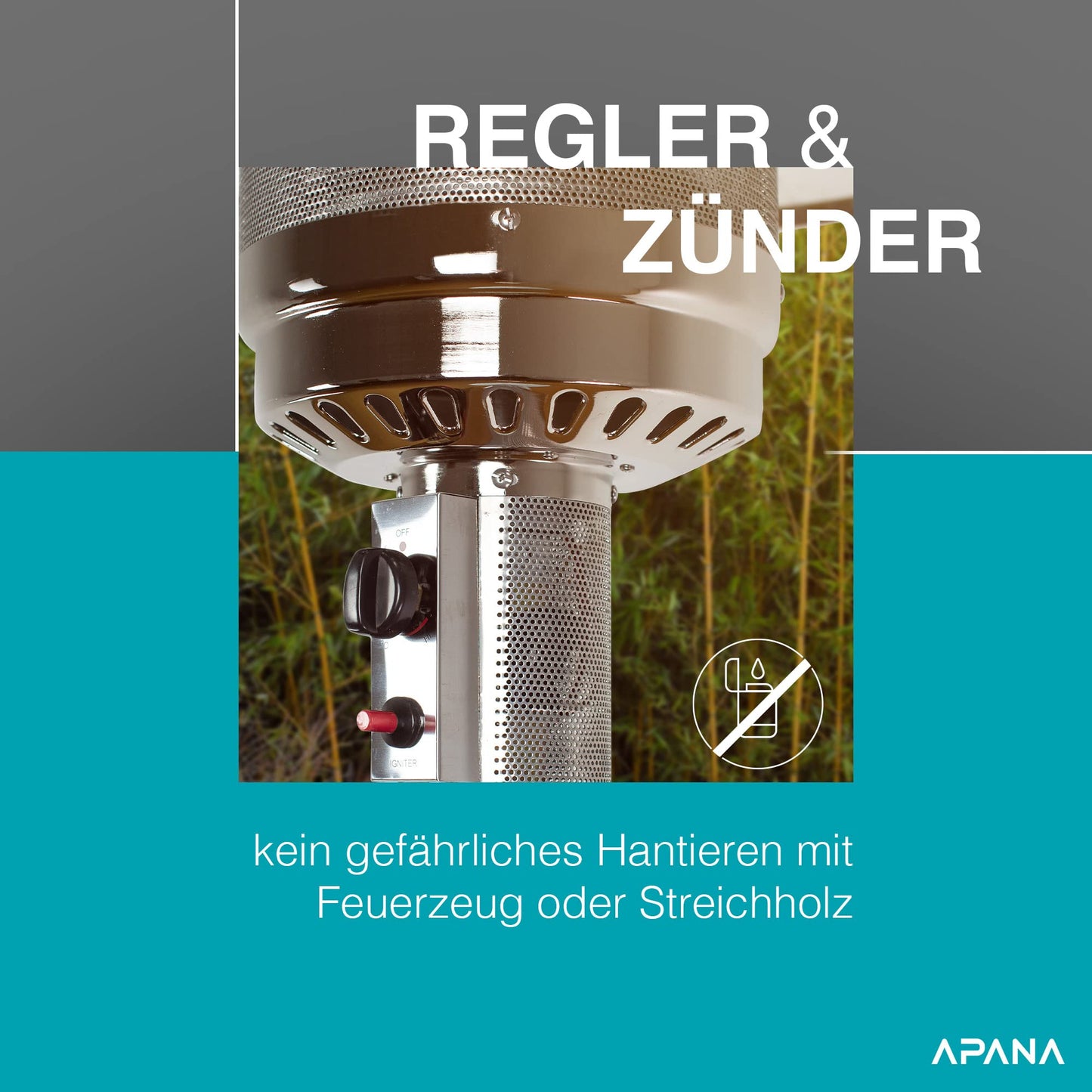 APANA 'Bellamente ONE' Gasheizstrahler (14kW) für Garten mit Transportrollen & Abschaltautomatik