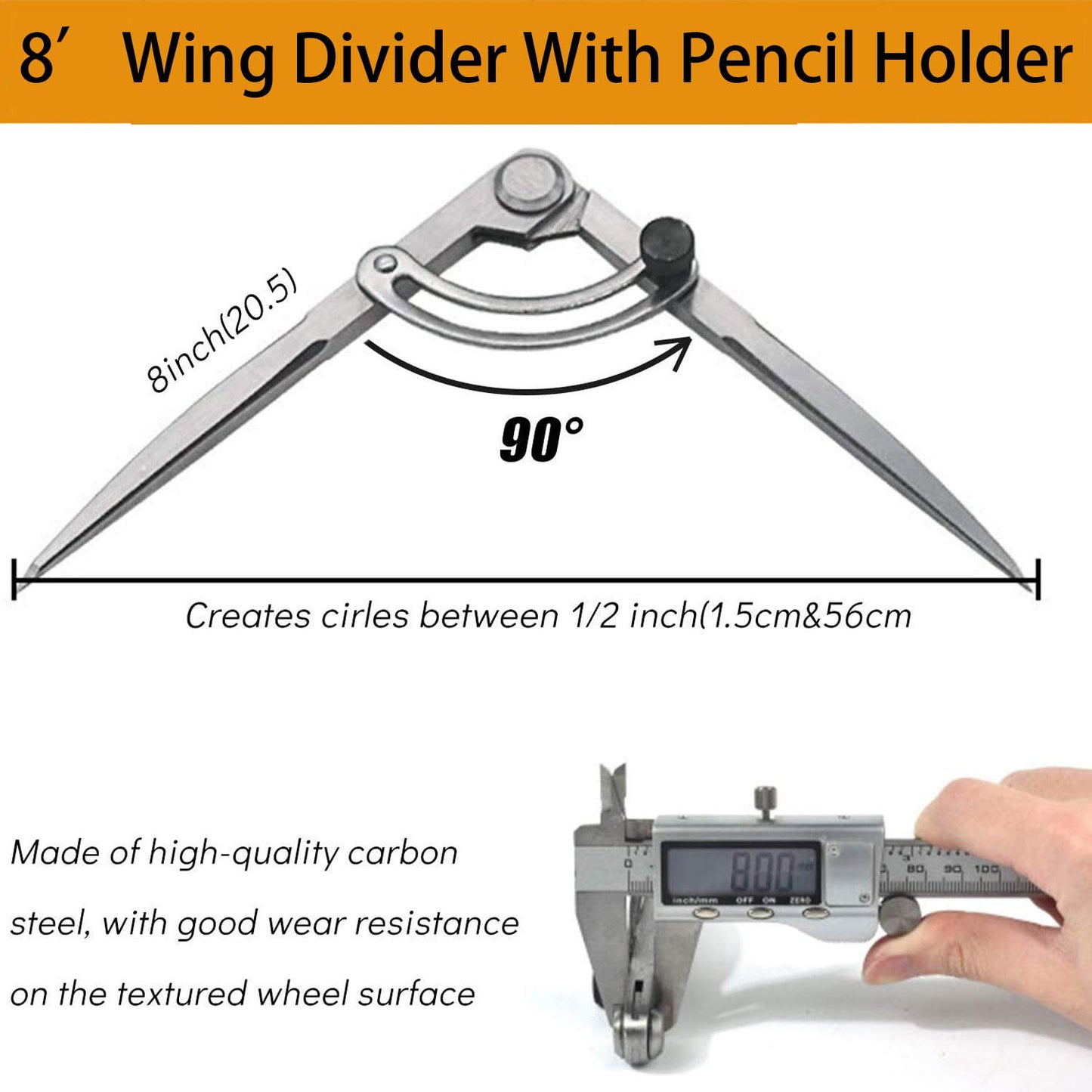 Spitzzirkel mit Bleistifthalter für Zeichenkreise (20cm) für Metallbearbeitung & Lederverarbeitung