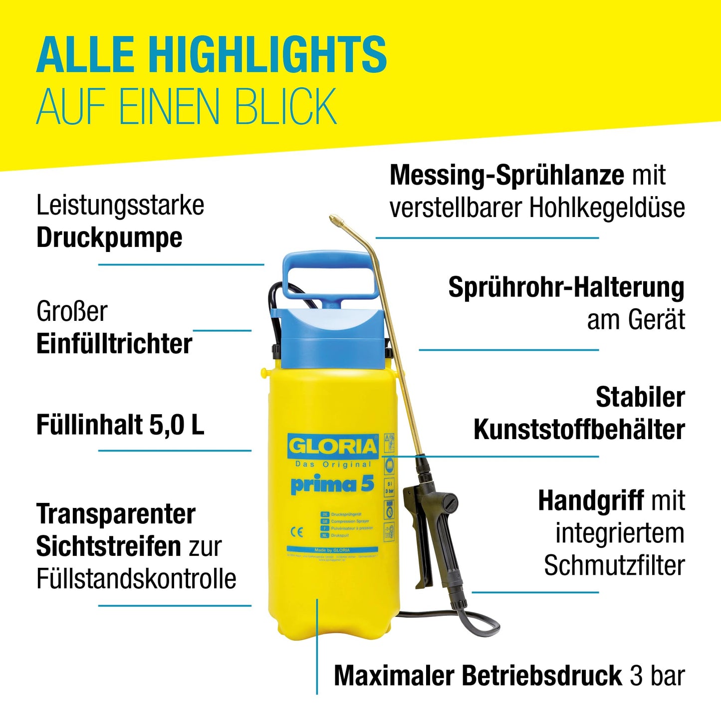 GLORIA Drucksprüher 'prima 5' (5L Füllinhalt): Sprühgerät für den Pflanzenschutz