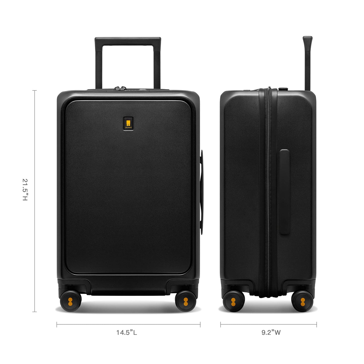 LEVEL8 Hartschalen-Reisekoffer mit USB & Front Laptopfach: TSA-Schloss (Schwarz)