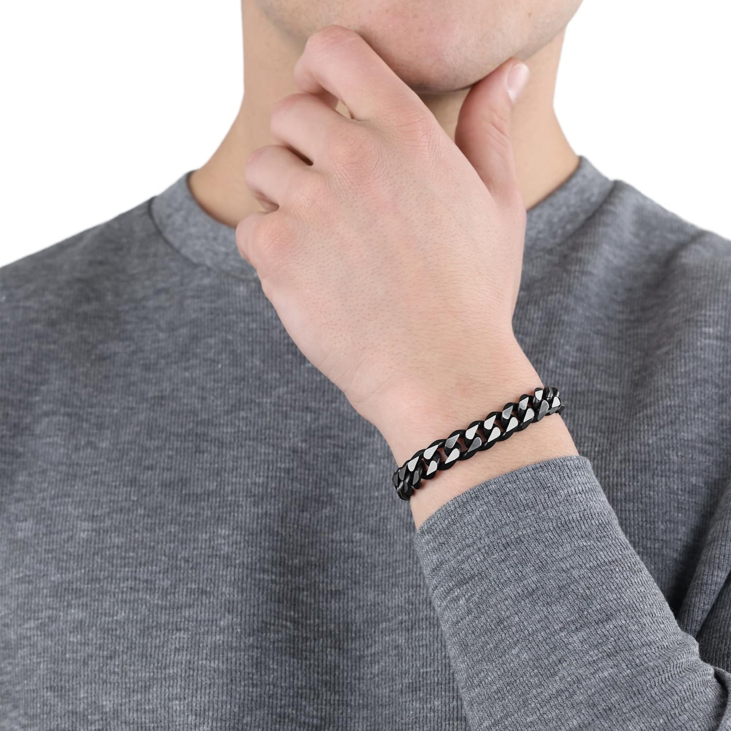 s.Oliver Herrenarmband aus Edelstahl (Matt-Schwarz): Panzerglieder - Verstellbar