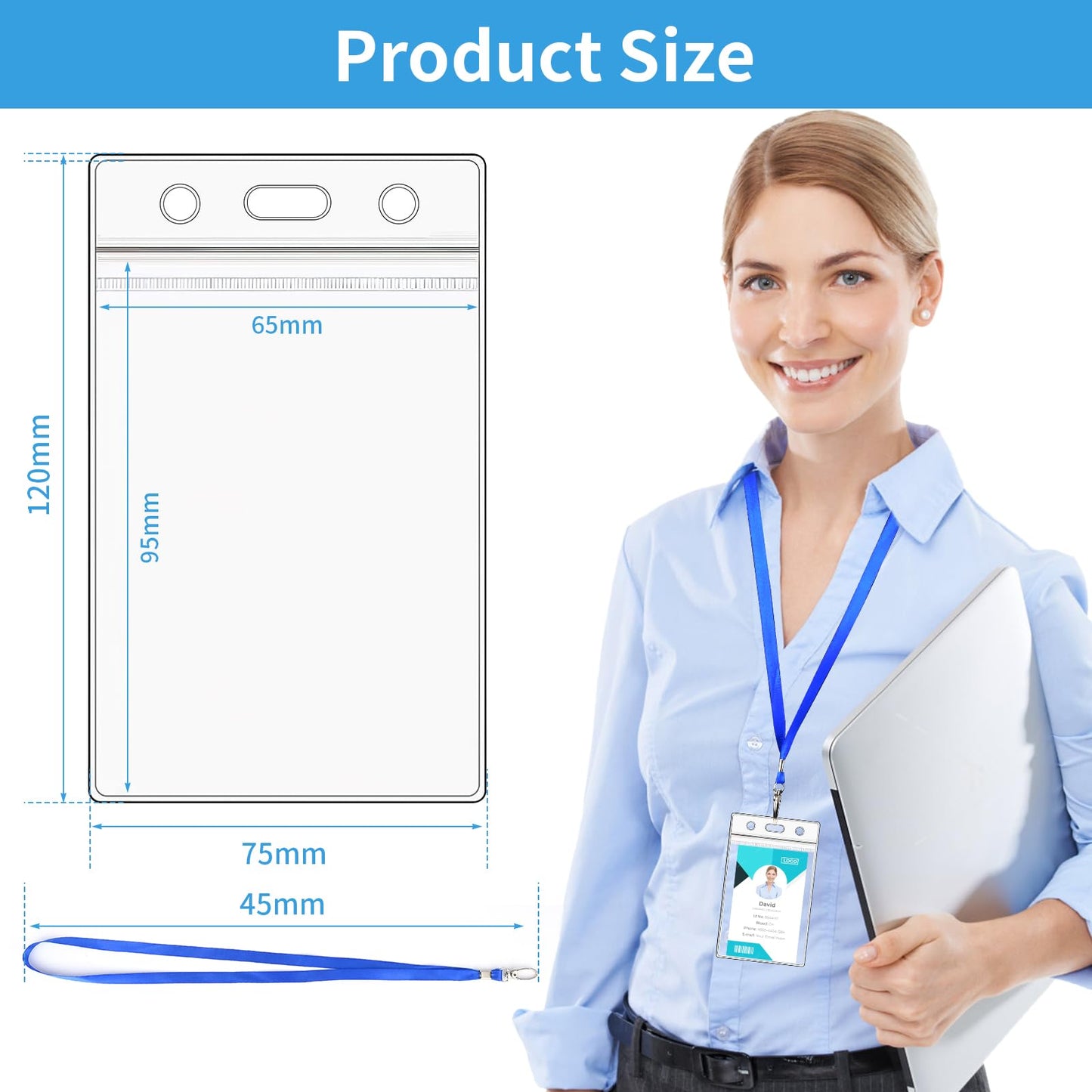 Apritsce Ausweishülle mit Schlüsselband (50 Stück): Vertikaler Kartenhalter für Business in Blau