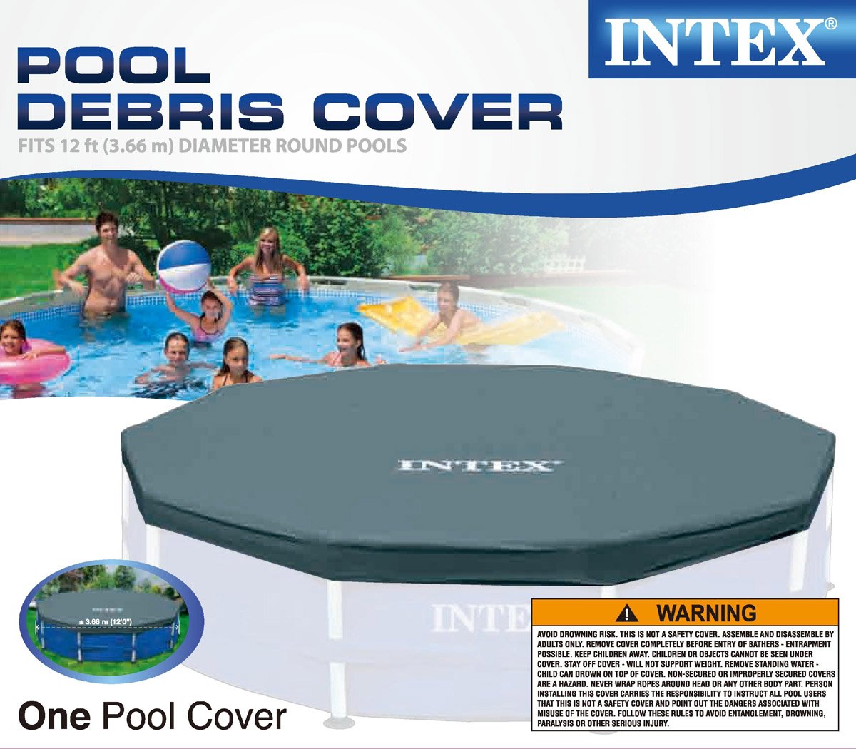 INTEX Round Pool Cover (28031): Poolabdeckplane mit Ø 366cm in Dunkelblau