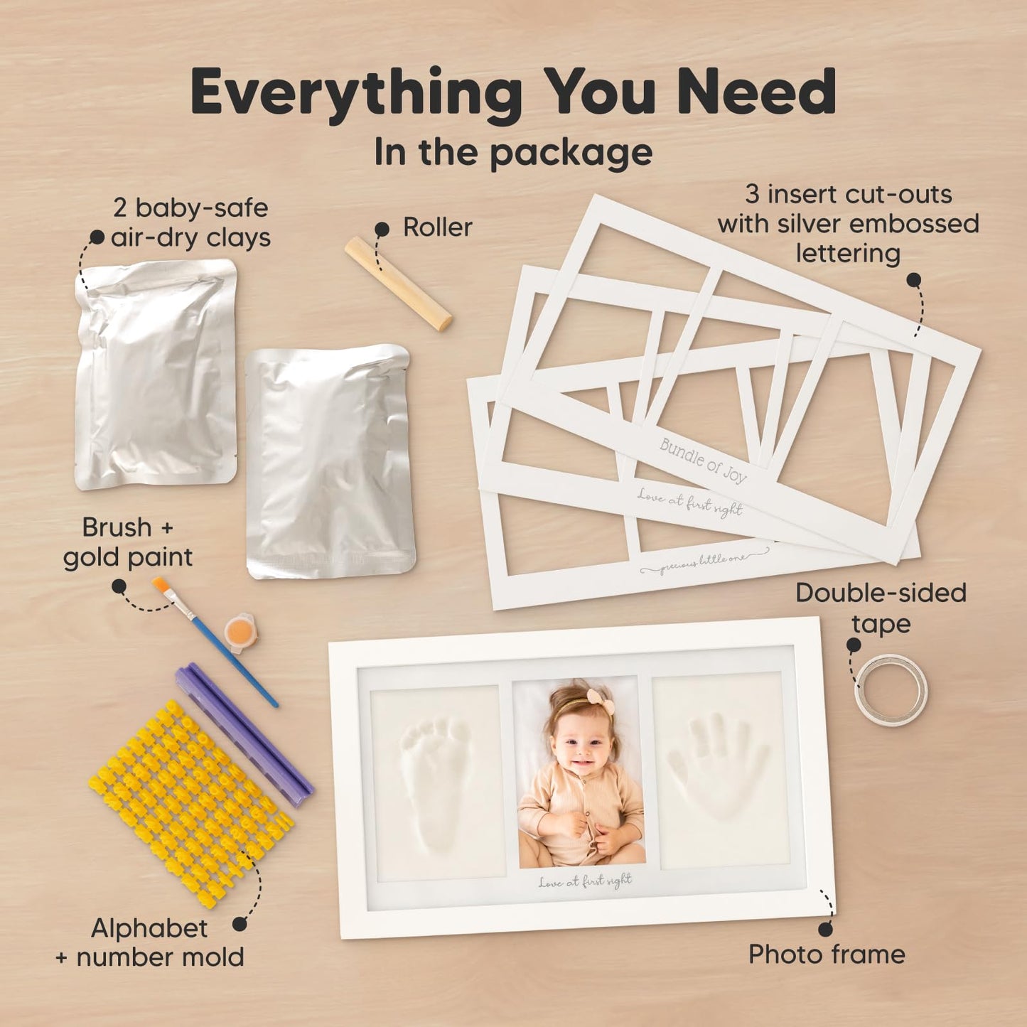 Baby Hand- und Fußabdruck-Set aus Gips für Neugeborene inkl. Bilderrahmen (Alpine-Weiß)