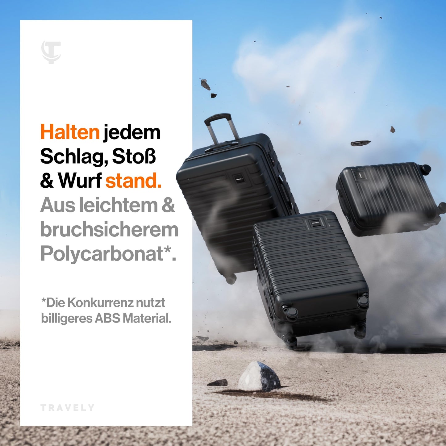 TRAVELY Polycarbonat Koffer-Set (3-teilig) mit sanften Rollen & TSA Schloss | Schwarz