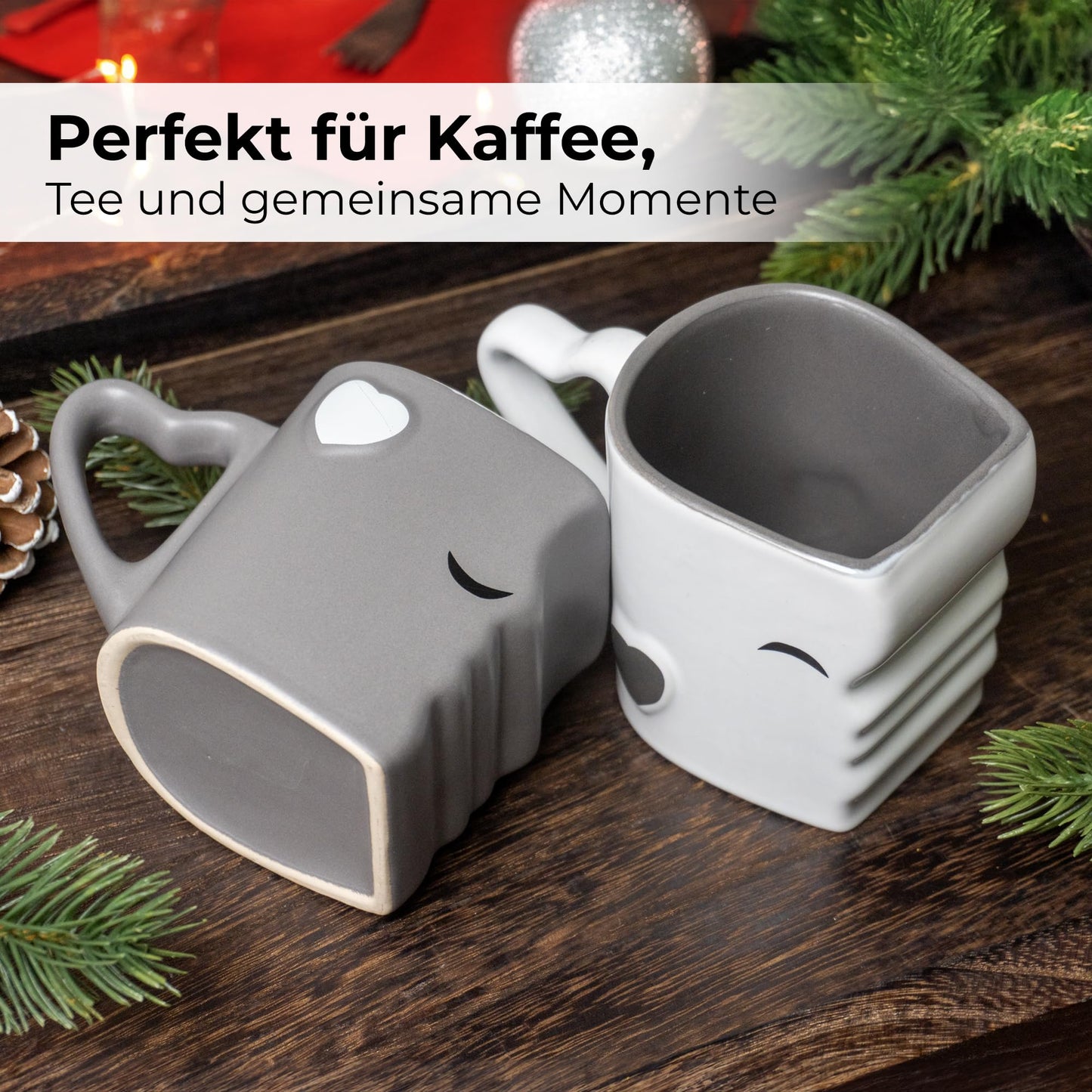MIAMIO Küssende Kaffeetassen-Set aus Keramik | Geschenk für Frauen und Männer