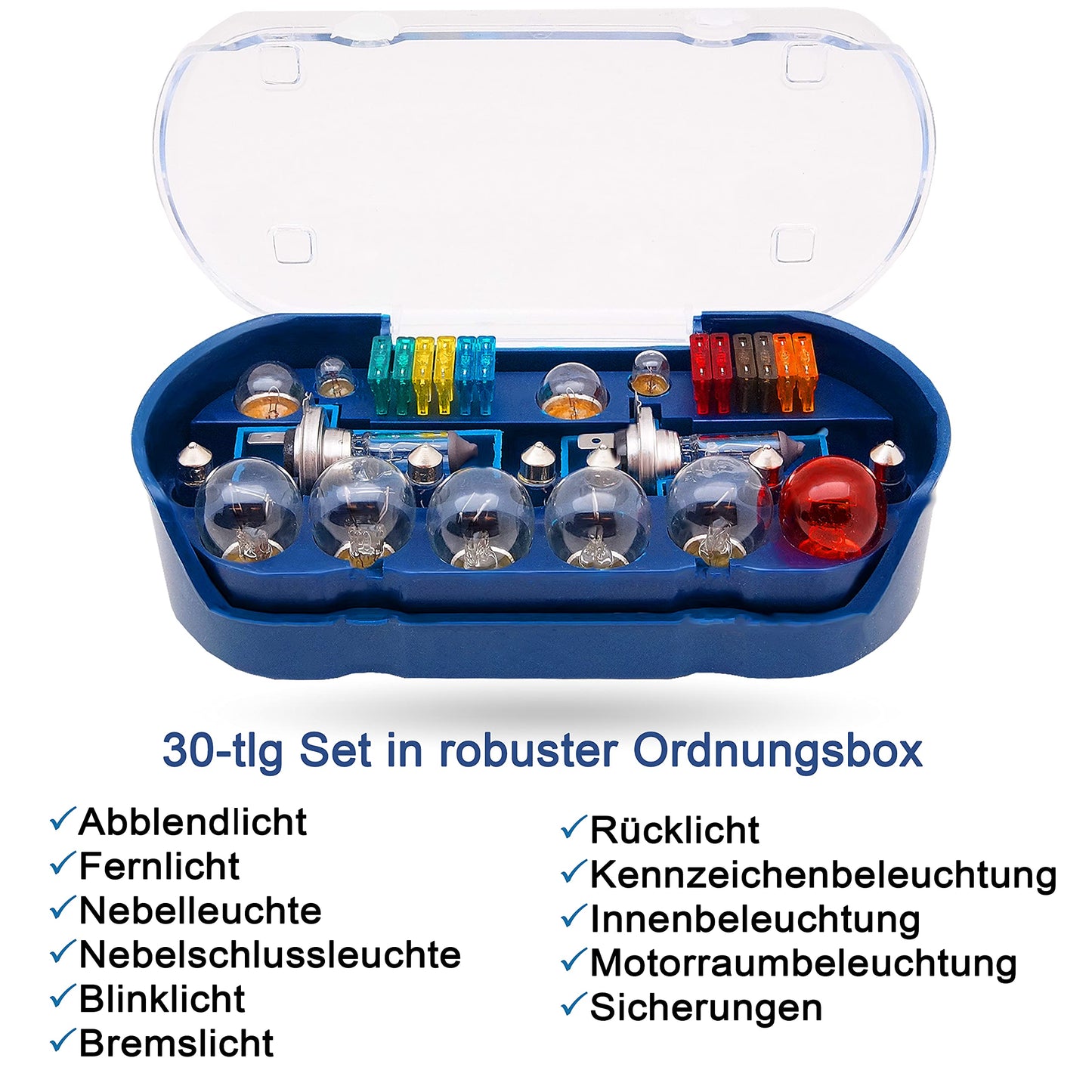 bemiX Auto Ersatzlampen-Set H7 30-tlg mit Autosicherungen im Ordnungsbox