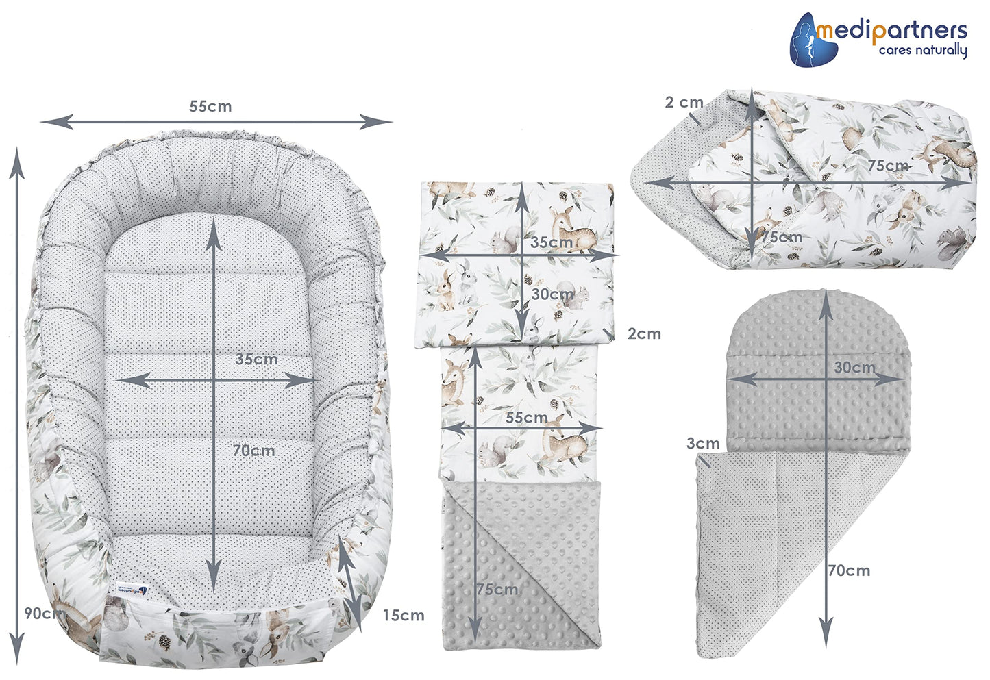 Medi Partners baby nest for newborns made of 100% cotton (5 pieces - 100x60x15cm)